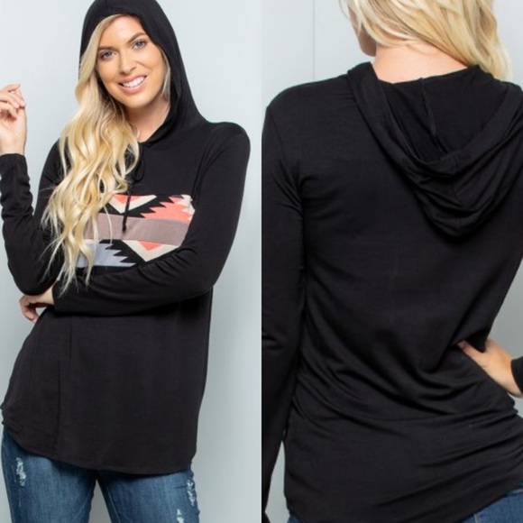 Tops - Black & Mocha Geometric Hoodie
